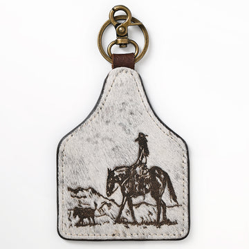 American Darling Hair-On Genuine Leather Keyring Beautiful Horse Print